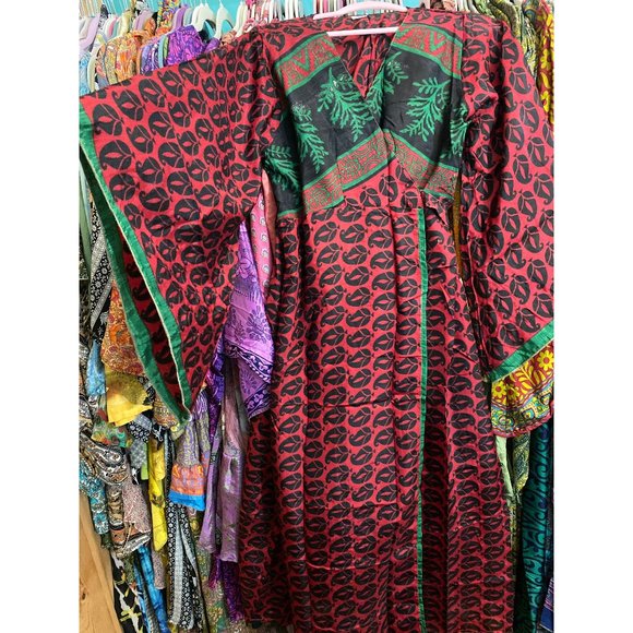 SILK WRAP DRESS Red Xl Paisley Super Bell Sleeve Hippie Gypsy - Picture 1 of 4